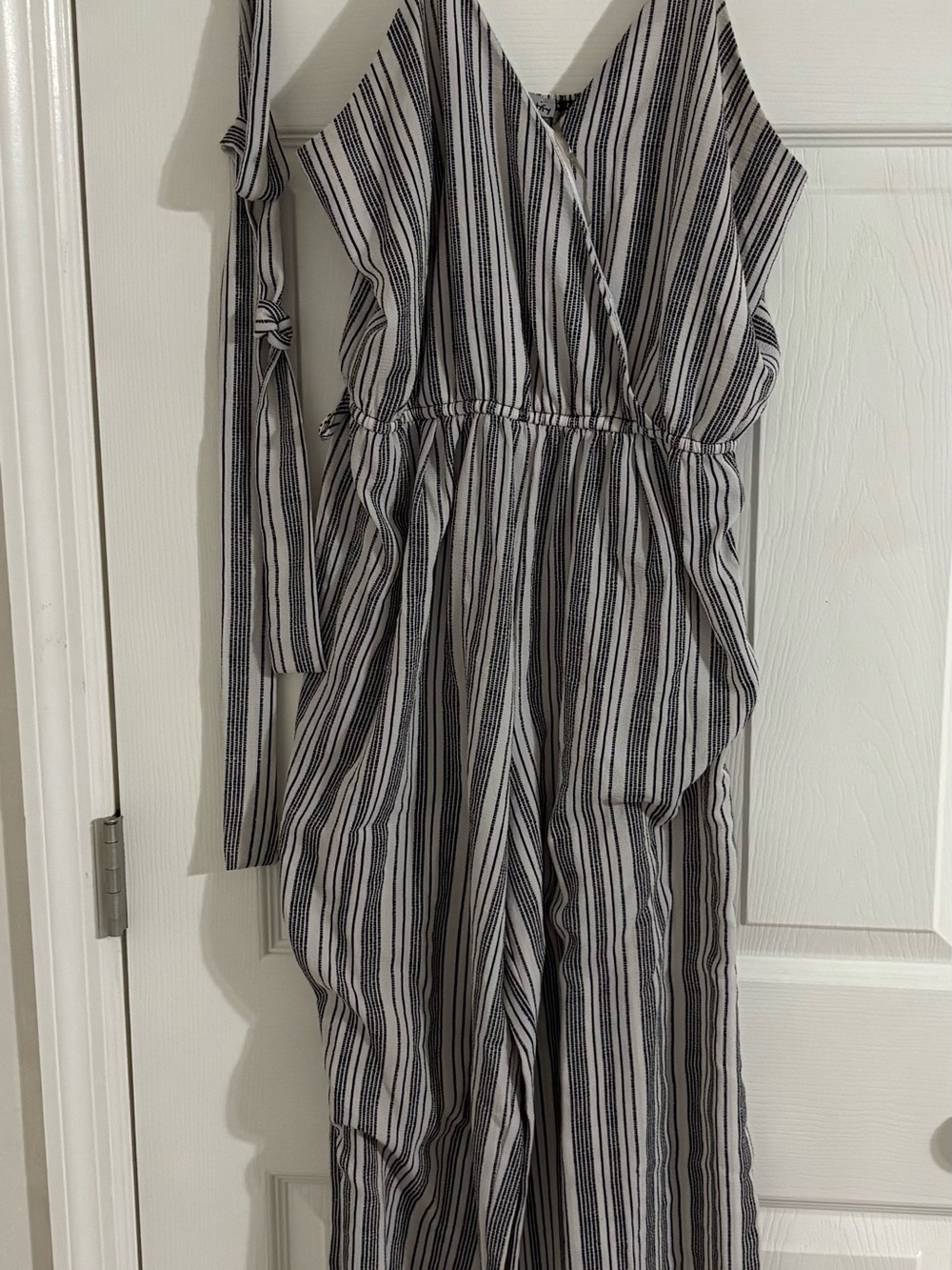 J for Justify Black & White Striped Wide-Leg Jumpsuit